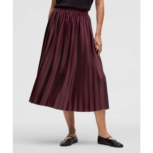 Lululemon Athletica Dresses & Skirts - Lululemon Satin Pleated Midi Skirt Size XS Burgundy